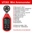 UNI-T UT363 mini anemometer with 0–30 m/s wind-speed specifications