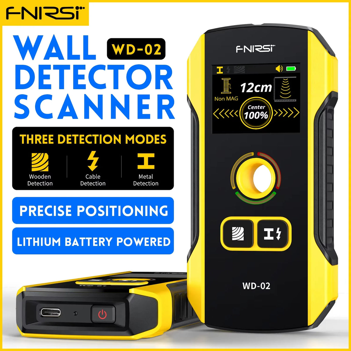 FNIRSI WD-02 wall scanner LCD center and depth indicator