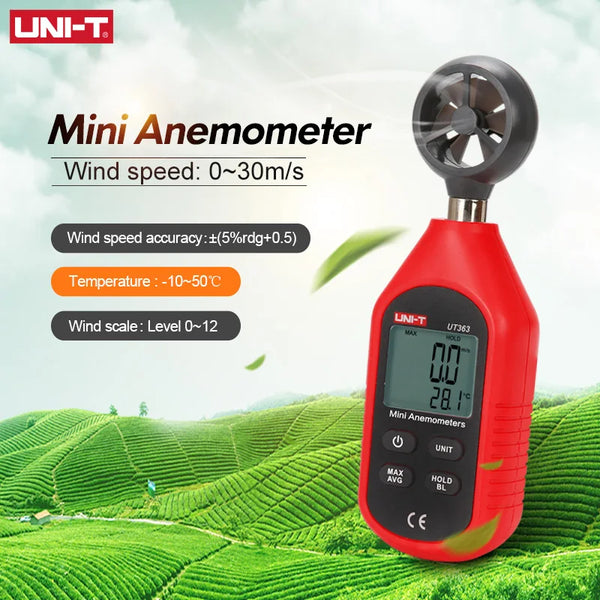 UNI-T UT363 mini anemometer for wind-speed and temperature spot checks