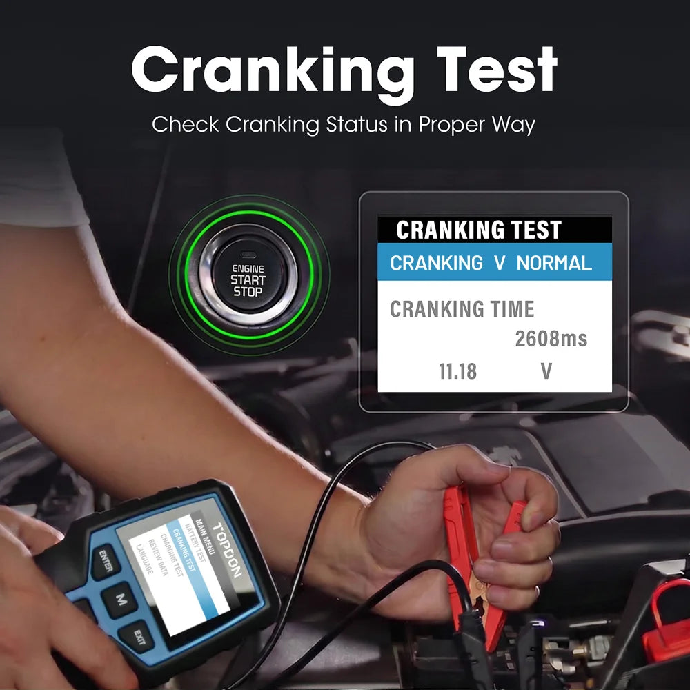 TOPDON BT200 12V and 24V cranking test display