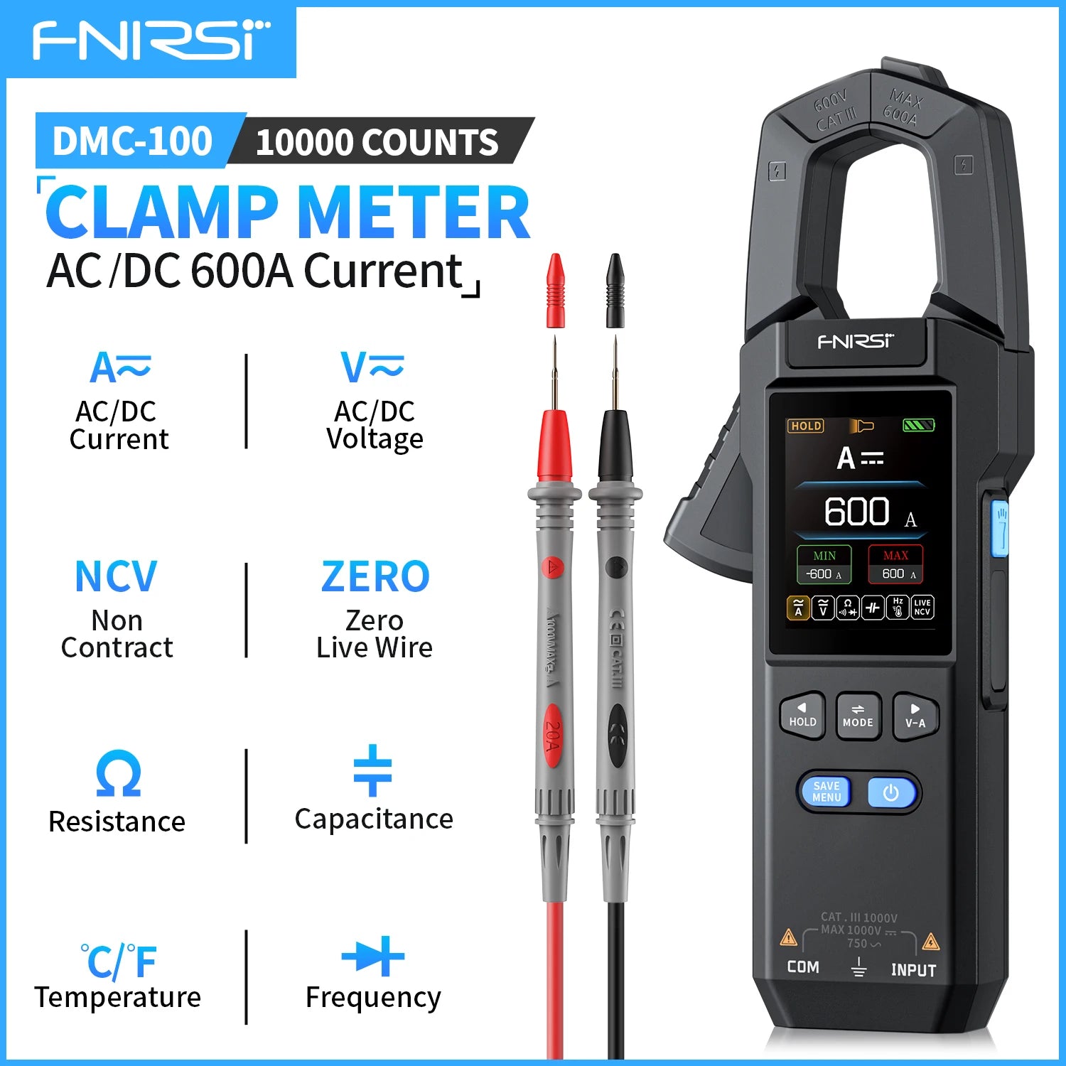 FNIRSI DMC-100 True RMS AC/DC Clamp Meter | 600A, 10,000 Count Secondary image