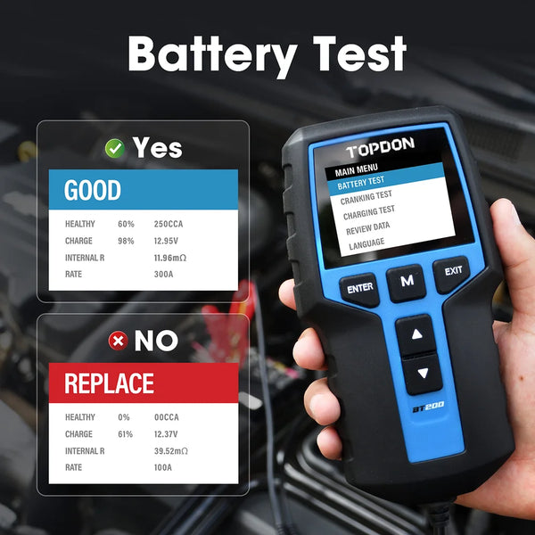 TOPDON BT200 battery health test result display