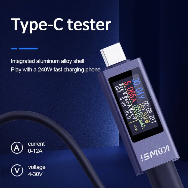 KWS-2302C USB-C power meter measuring 4–30 V and up to 12 A