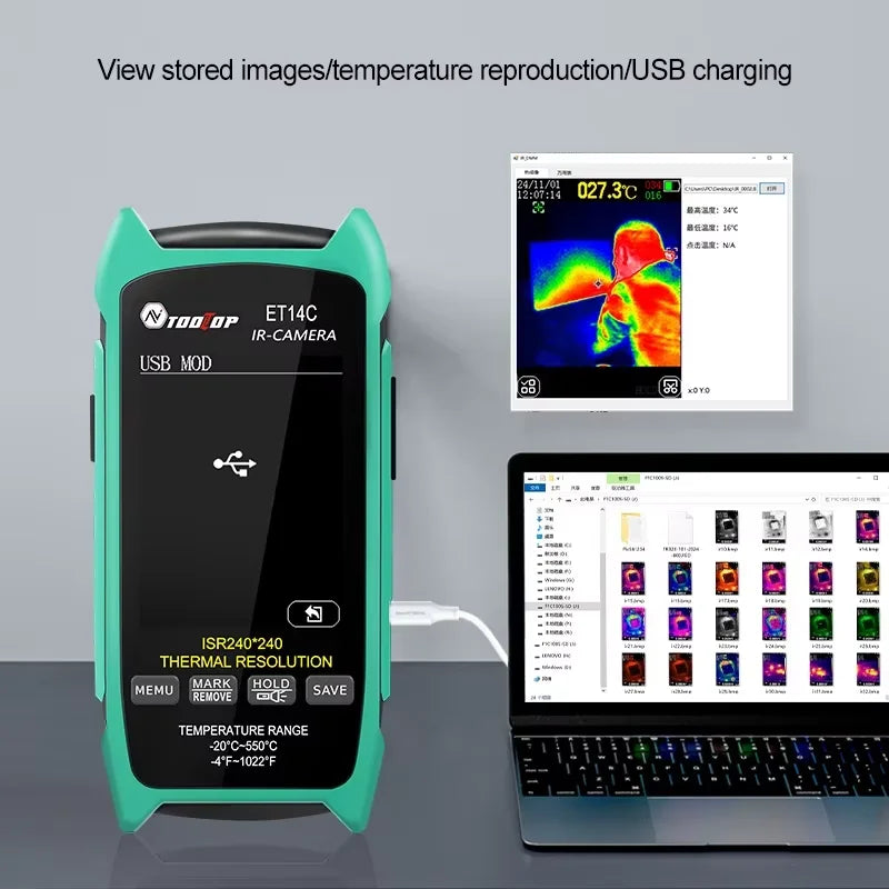 TOOLTOP ET14C USB image transfer and saved thermal file analysis