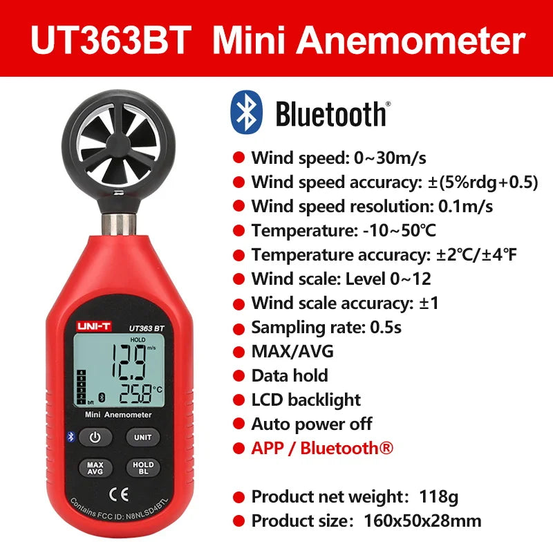 UNI-T UT363BT Bluetooth mini anemometer with iENV app compatibility