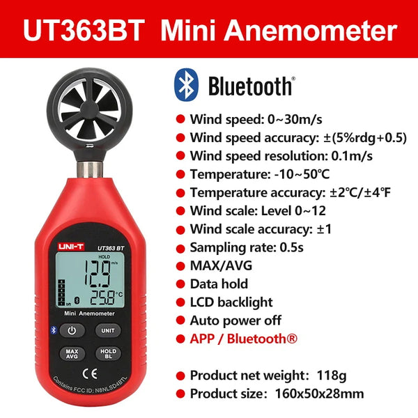 UNI-T UT363BT Bluetooth mini anemometer with iENV app compatibility