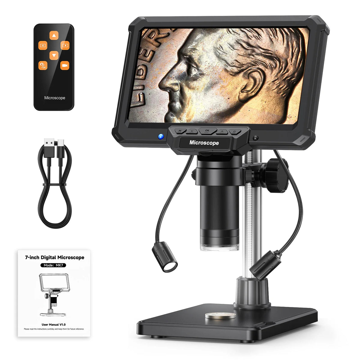 MK7 digital microscope for PCB soldering and coin inspection