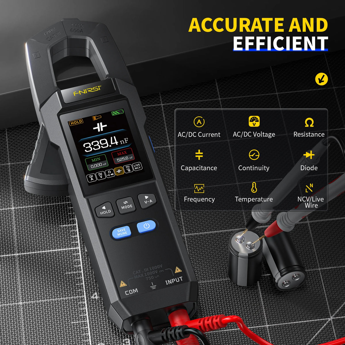 FNIRSI DMC-100 clamp meter for single-conductor current testing