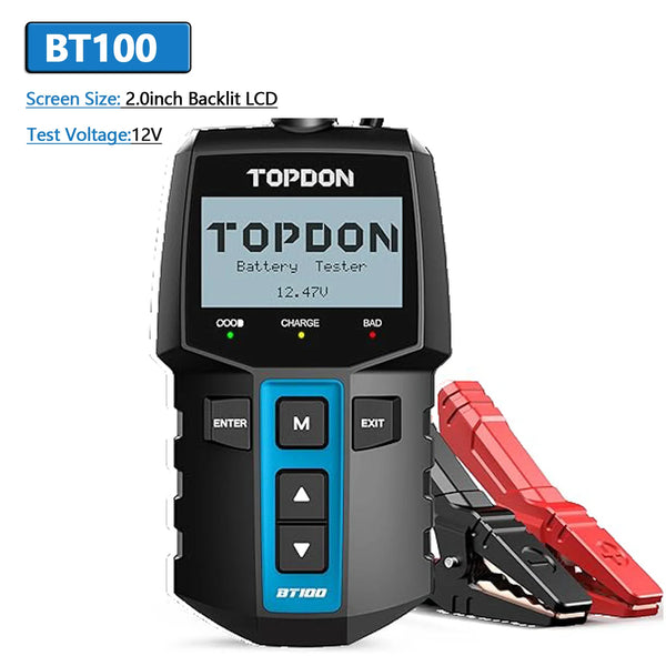 TOPDON BT100 12V lead-acid battery tester with clamps