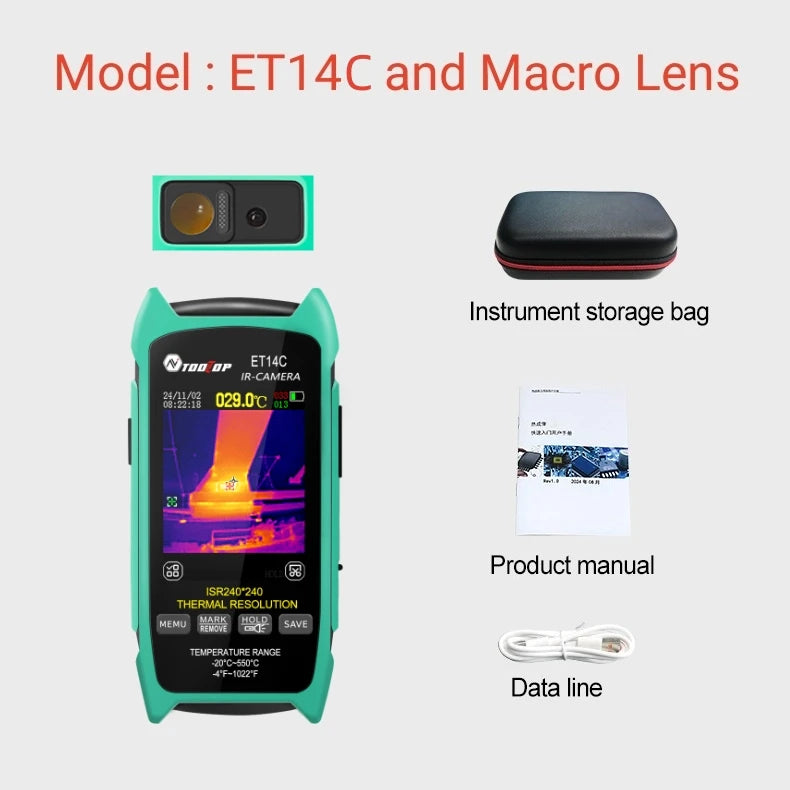 TOOLTOP ET14C thermal camera macro lens kit with carry case and USB cable