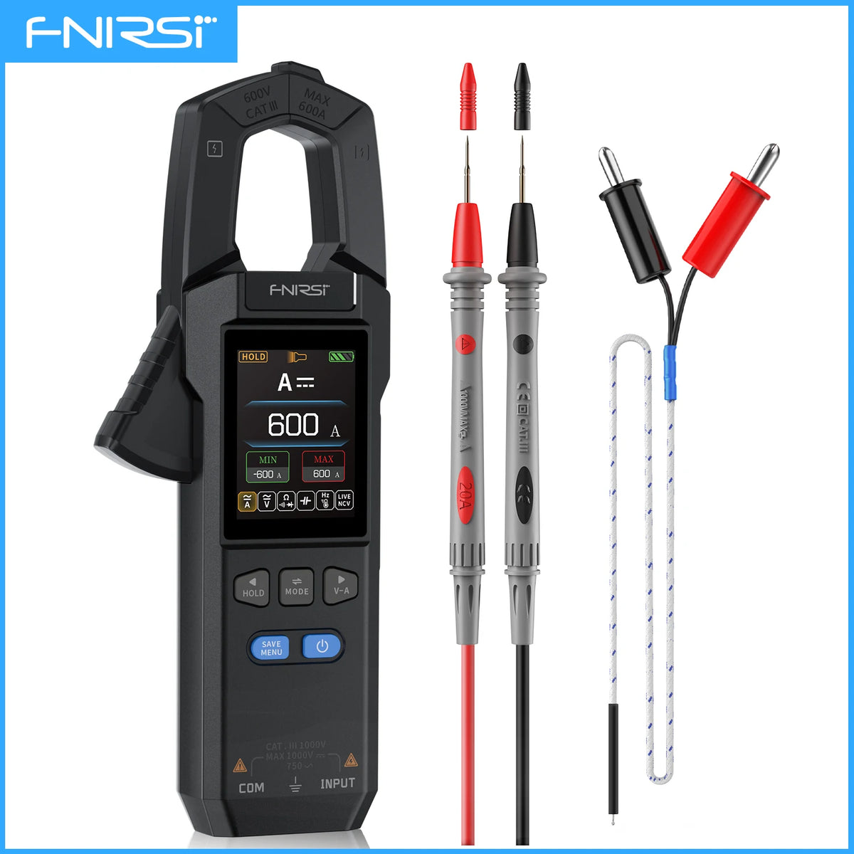FNIRSI DMC-100 True RMS AC/DC clamp meter with test leads