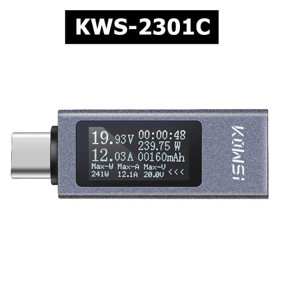 KWS-2301C USB-C voltage current meter front view with OLED display